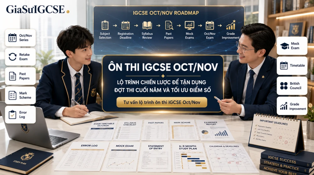 Ôn thi IGCSE Oct/Nov là lựa chọn chiến lược cho học sinh muốn tận dụng kỳ thi cuối năm để cải thiện điểm số, retake một số môn hoặc phân bổ áp lực thi hợp lý thay vì dồn toàn bộ vào May/June. Đây là một kỳ thi chính thức của Cambridge, nhưng không phải môn nào cũng được mở trong đợt Oct/Nov, nên học sinh cần kiểm tra kỹ timetable, deadline đăng ký và entry option trước khi lập kế hoạch. Bài viết này sẽ giúp học sinh hiểu cách xây dựng lộ trình ôn thi IGCSE Oct/Nov hiệu quả, từ chọn môn, luyện past papers, xử lý điểm yếu đến tối ưu kết quả trong kỳ thi cuối năm.
